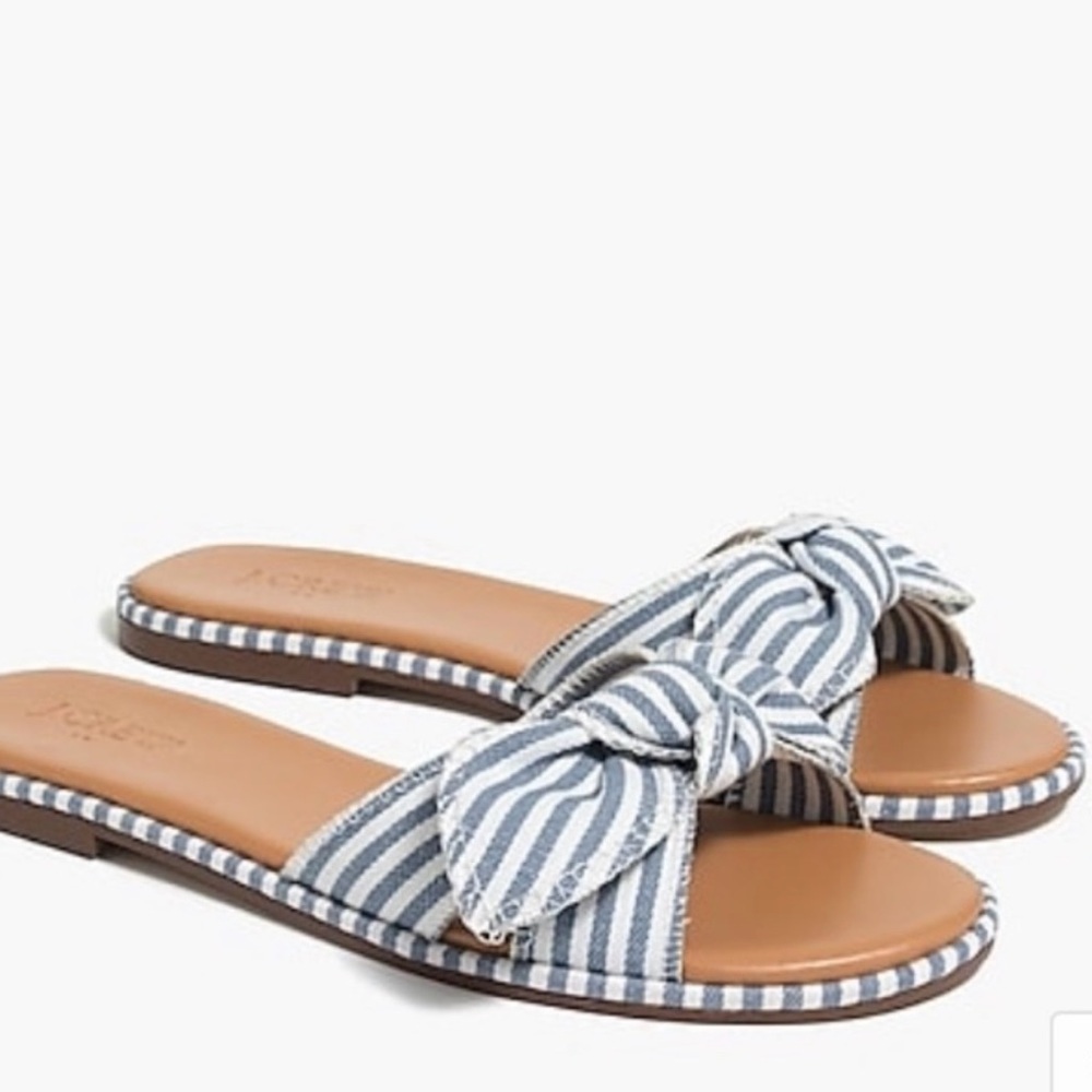 J. Crew Striped Blue and White Knotted Slide Sandals - NWOB